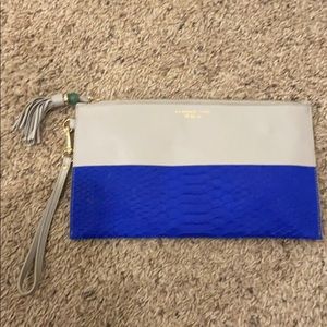 Shanghai Tang Gray and bright blue leather clutch